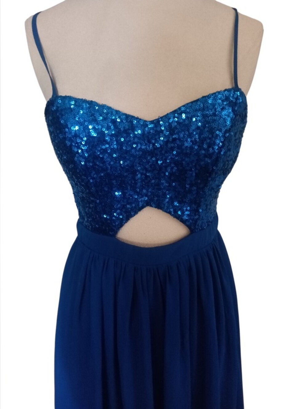 B Darlin Royal Blue Sequin Cutout Maxi Dress Size 3/4 EUC